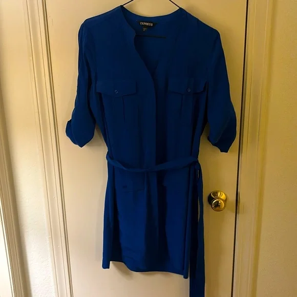Express | Dresses | Express Button Up And Tie Royal Blue Dress Size Small |  Poshmark